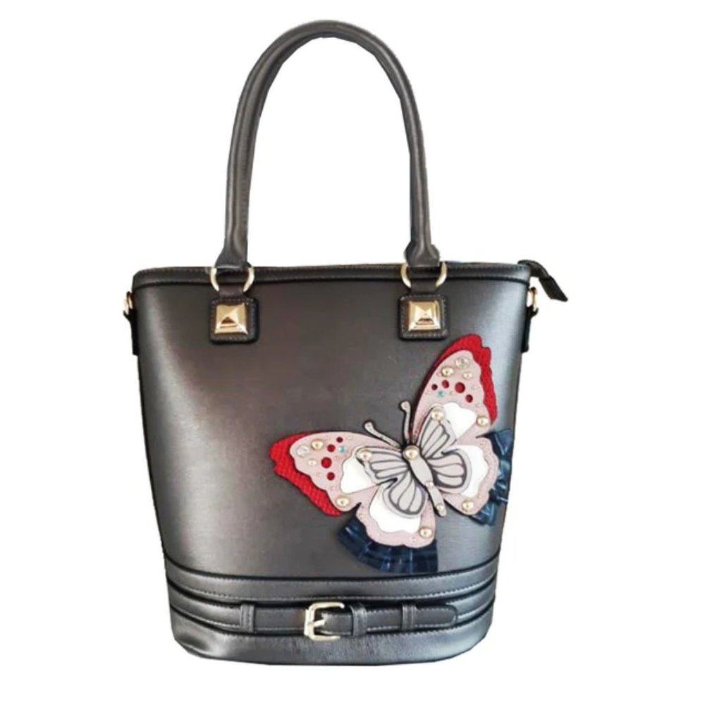 Dream Vegan Leather Tote with Butterfly Detail